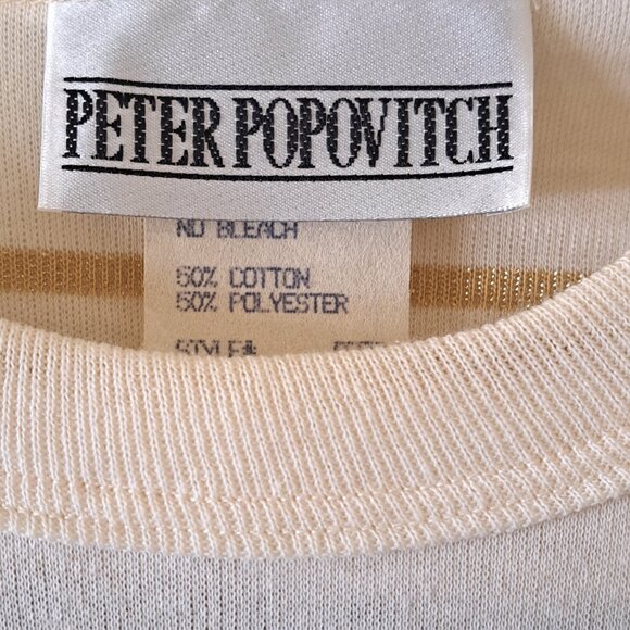 PETER POPOVITCH Women's Beige/Gold Stripes Size L Top - Picture 2 of 5